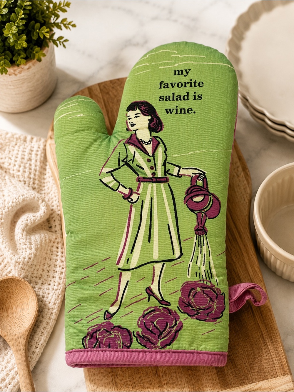 My Favorite Salad Is Wine Funny Oven Mitt Wine Lover Gift Blue Q